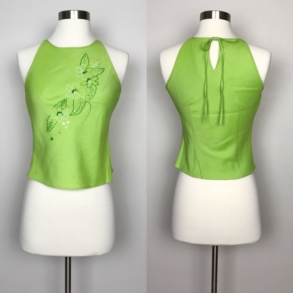 SO Fashion Tops - SON Fashion Lime Embroidered Tank Tie Back Size XS